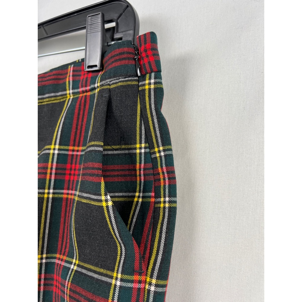 J.Crew Tartan Plaid Wool Blend Slim Trousers Womens 6 Green Red Side Zip Holiday - Picture 10 of 12